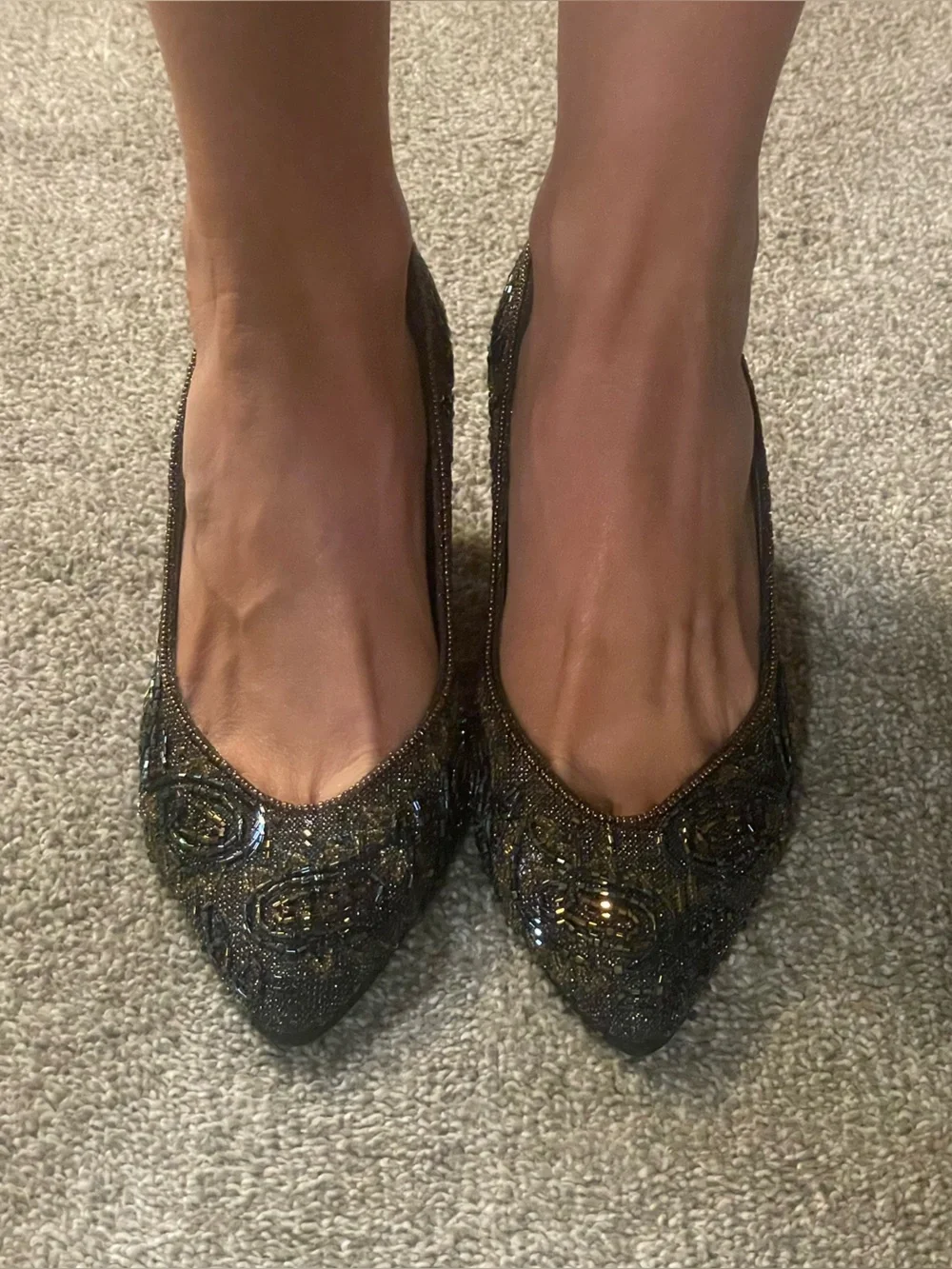 VINTAGE 80s Impo Beaded Iridescent Paisley Pointed Toe Evening Pumps Heels 7